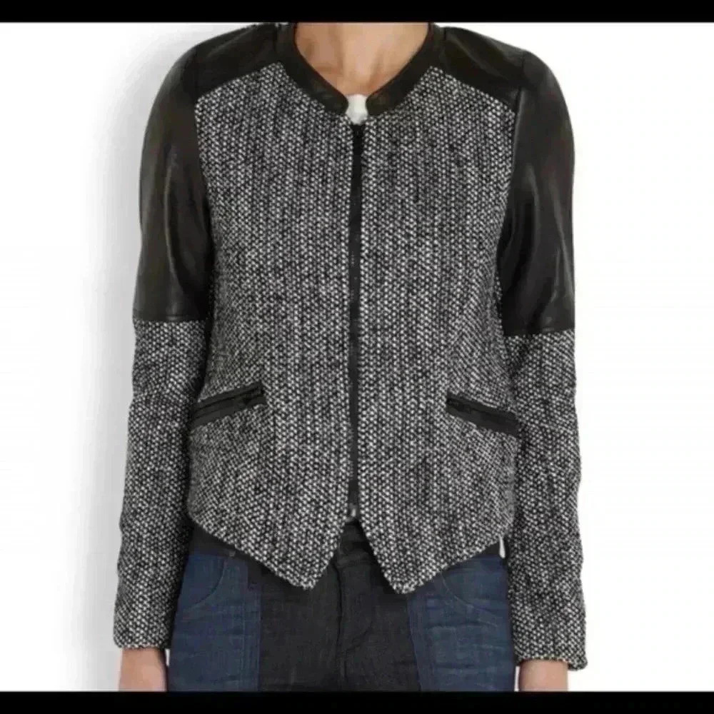 Parker Holly Leather and Tweed Jacket 100% Lamb Leather